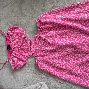 Women's Pink Floral Mini Dress with Cutout